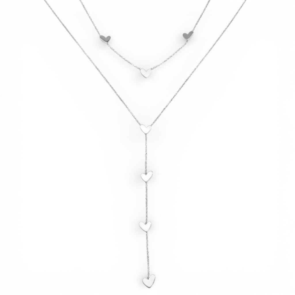 Collana Doppio Filo con Cuori Pendenti In Acciaio Inossidabile.