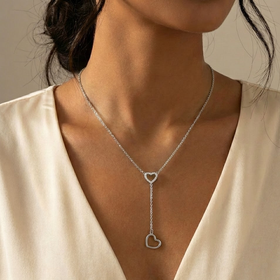 Collana con Pendente Doppio Cuore In Acciaio Inossidabile