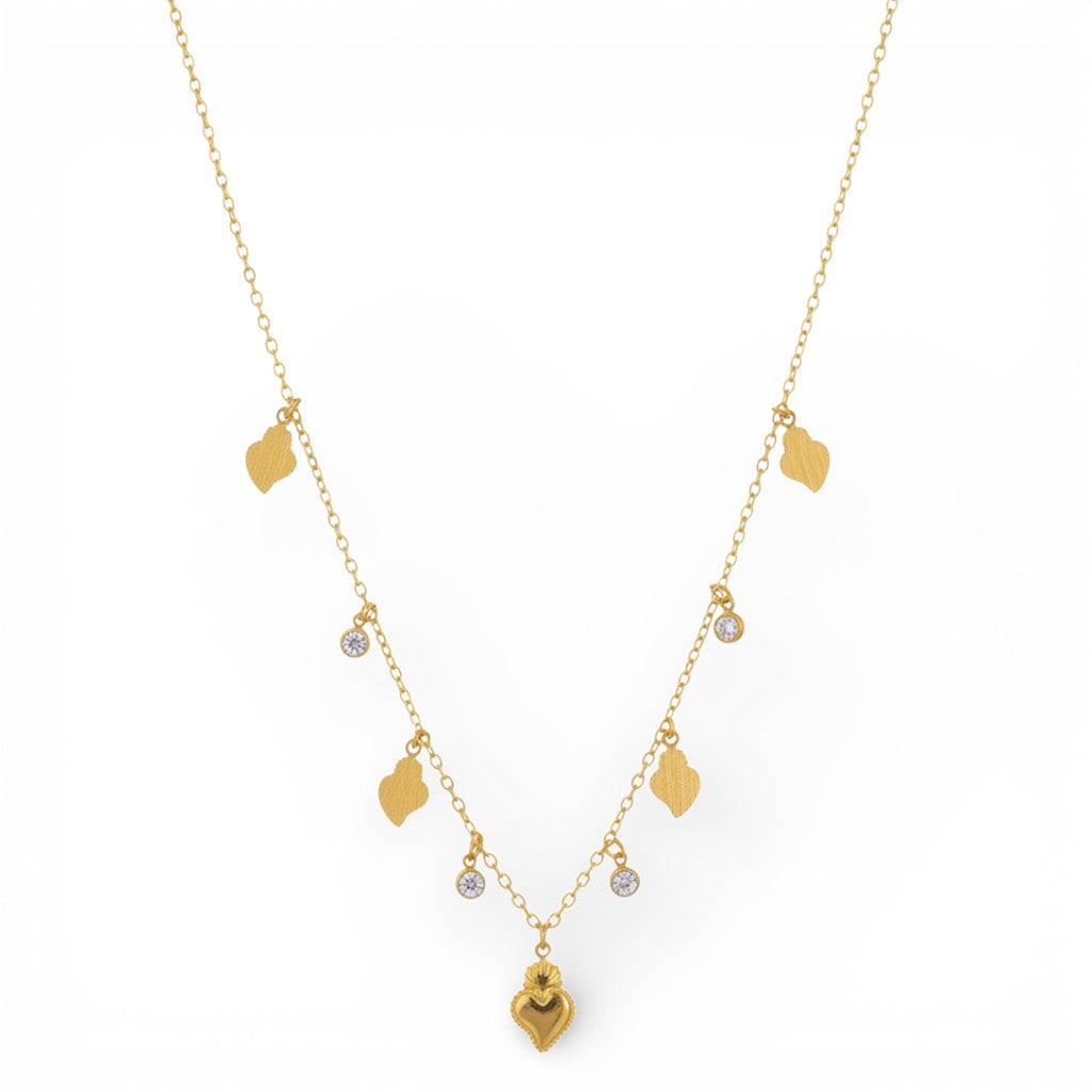 Collana con Pendenti Cuore Sacro e Brillanti In Acciaio Inossidabile