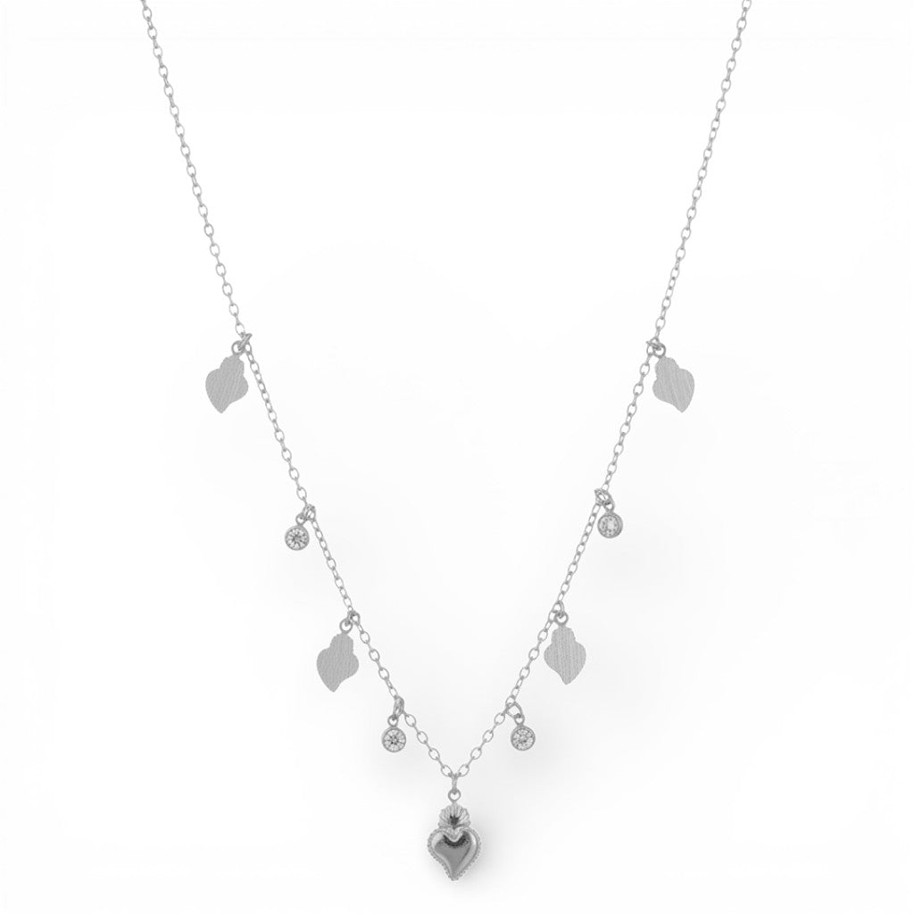 Collana con Pendenti Cuore Sacro e Brillanti In Acciaio Inossidabile
