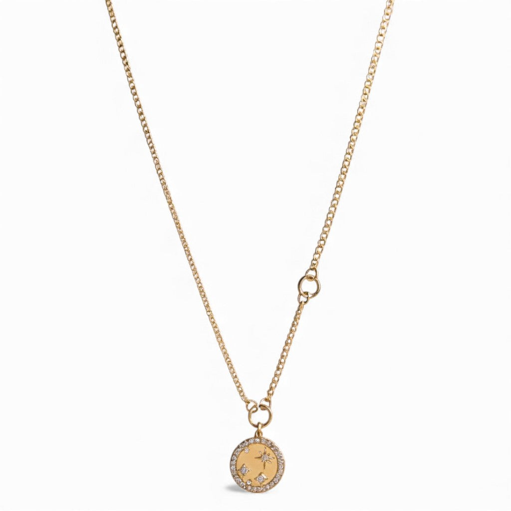 Collana con Medaglietta e Zirconi In Acciaio Inossidabile