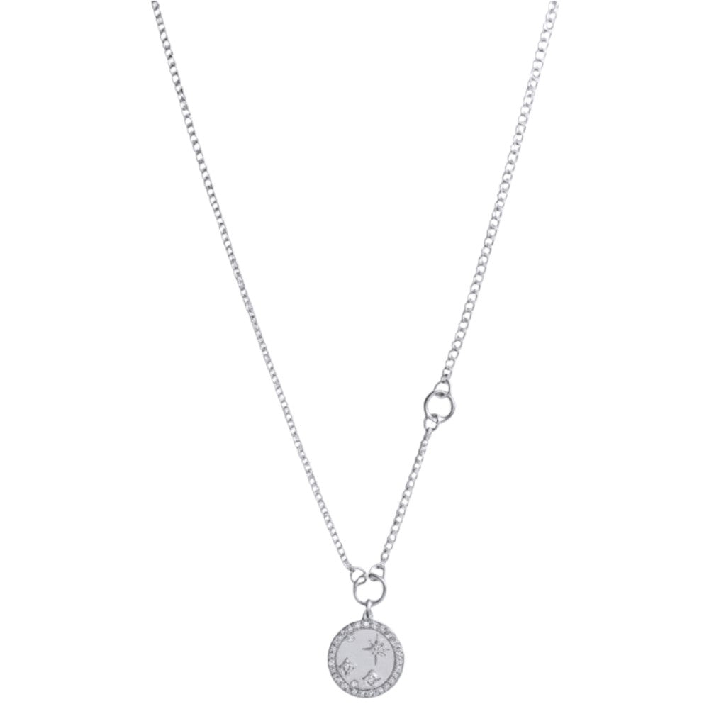 Collana con Medaglietta e Zirconi In Acciaio Inossidabile