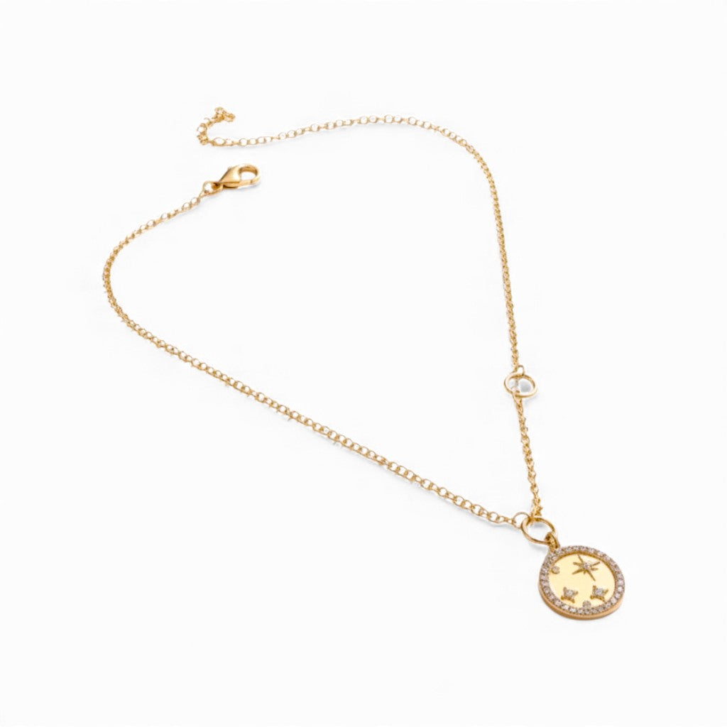 Collana con Medaglietta e Zirconi In Acciaio Inossidabile