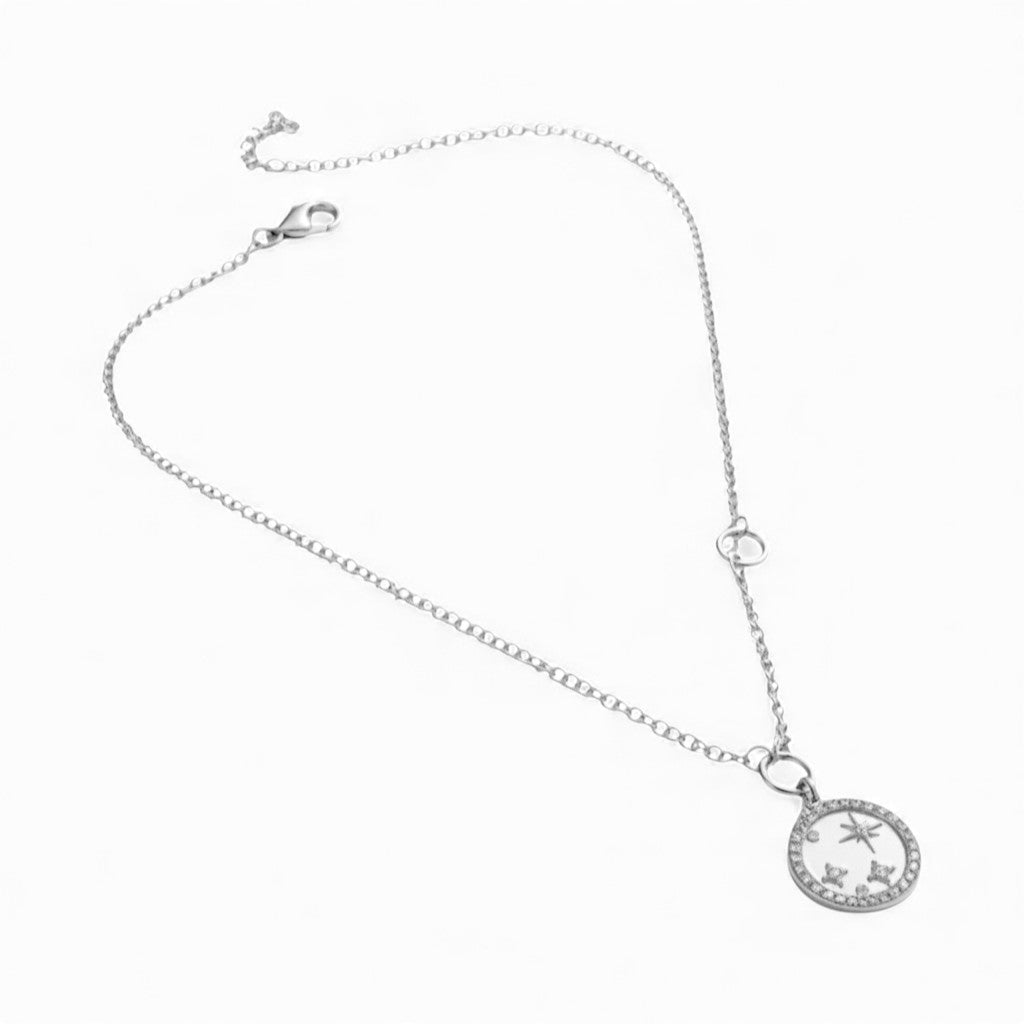 Collana con Medaglietta e Zirconi In Acciaio Inossidabile