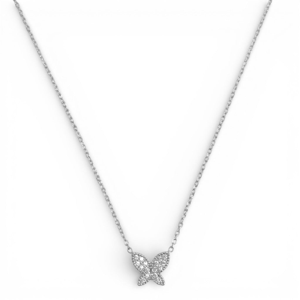 Collana con Pendente Farfalla e Zirconi In Acciaio Inossidabile