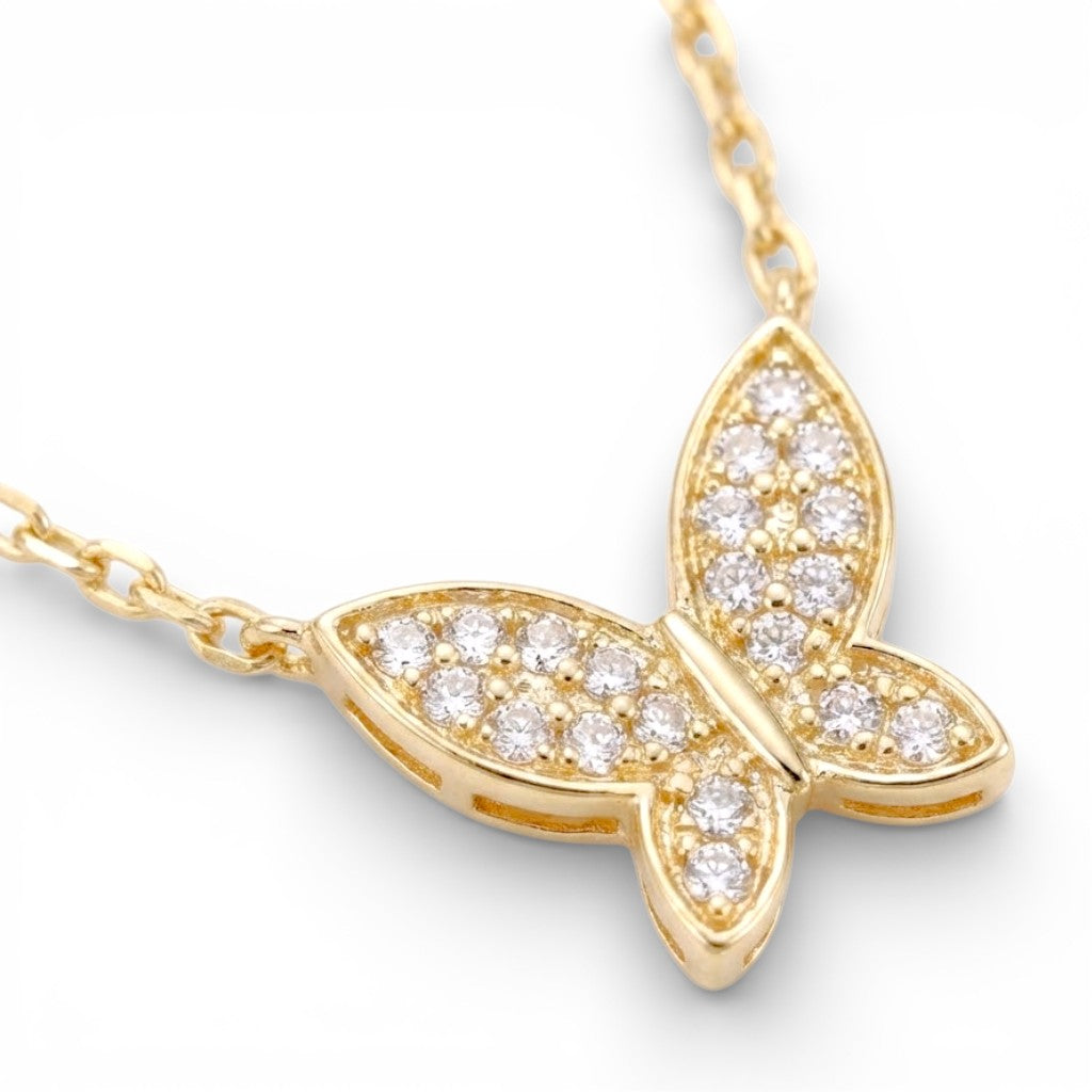 Collana con Pendente Farfalla e Zirconi In Acciaio Inossidabile