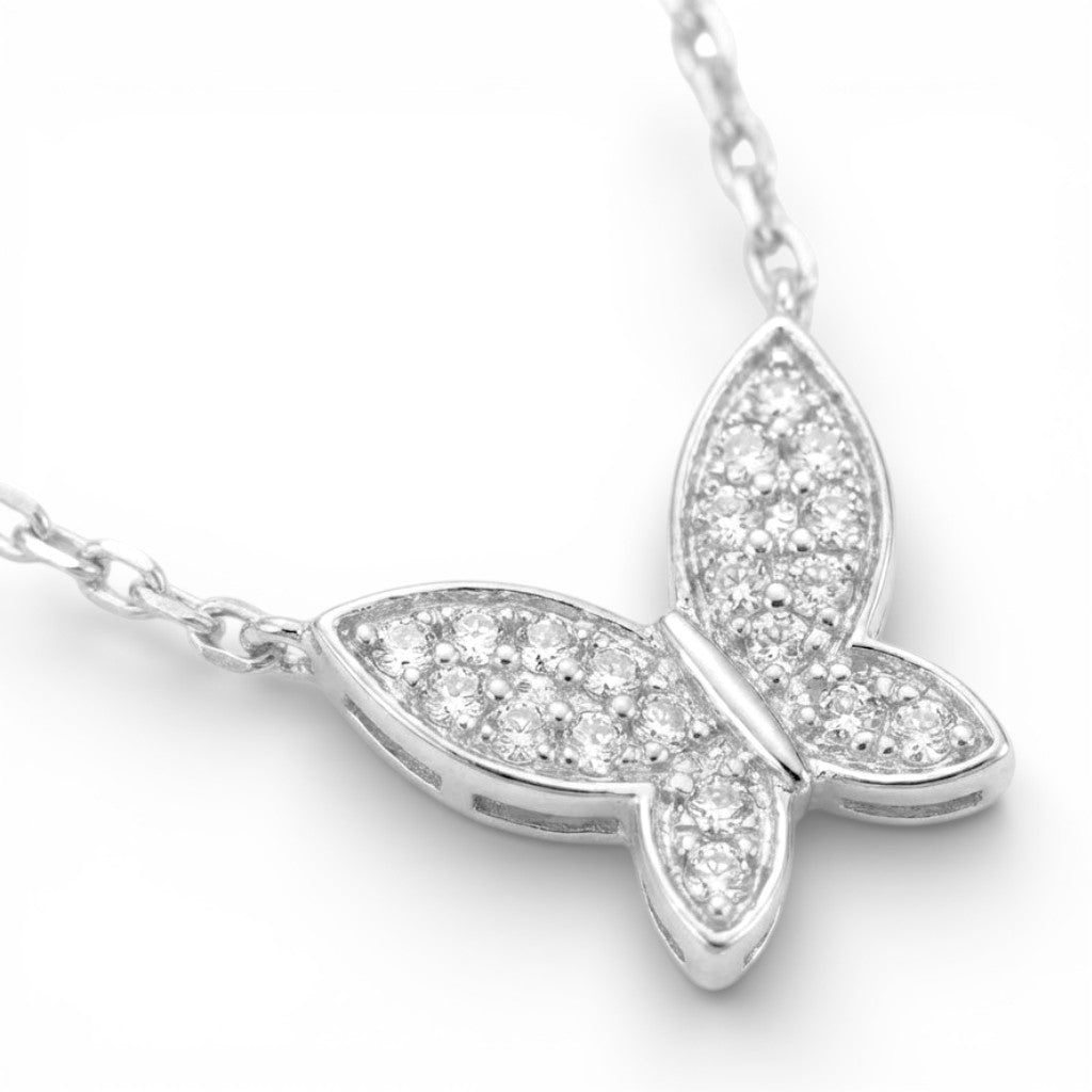 Collana con Pendente Farfalla e Zirconi In Acciaio Inossidabile