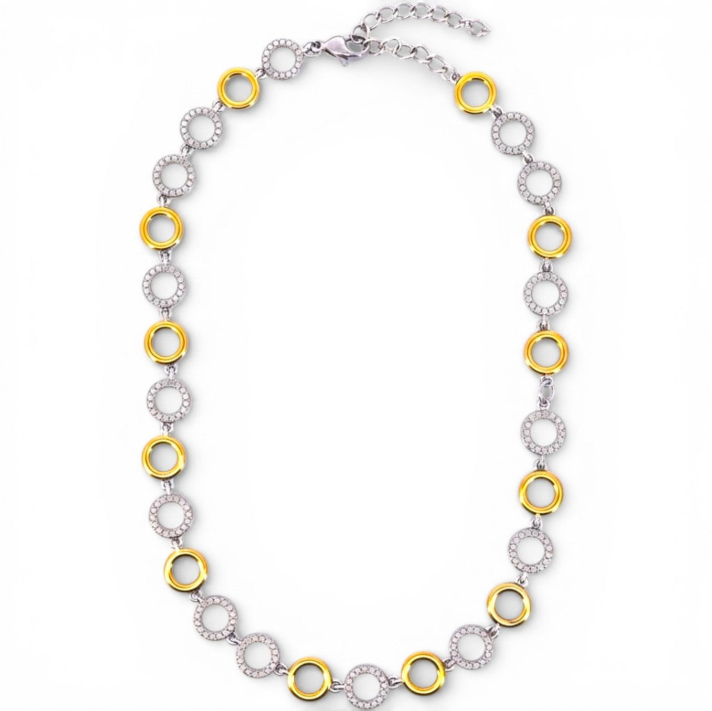 Collana Girocollo Bicolor con Pavé In Acciaio Inossidabile