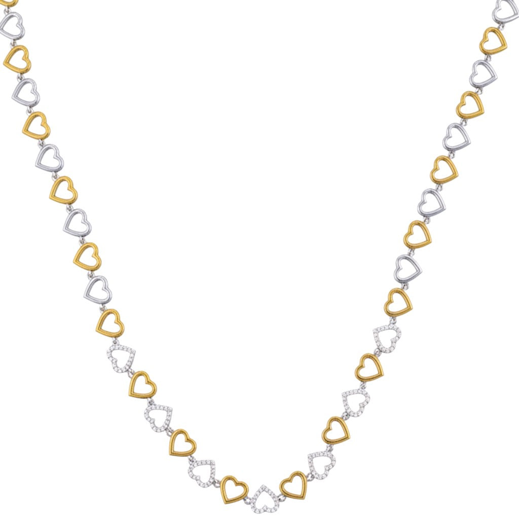 Collana Girocollo a Cuori Intrecciati Bicolore in Acciaio Inossidabile