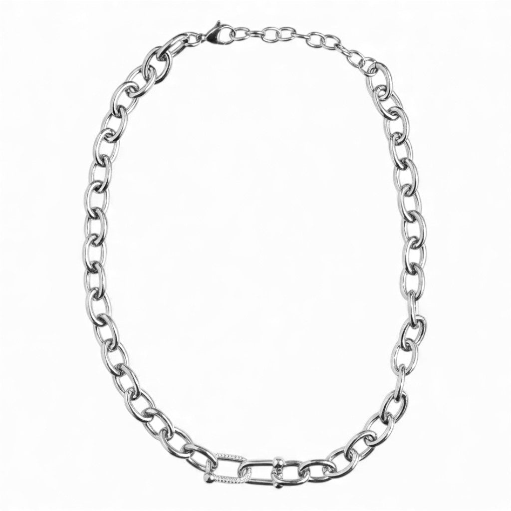 Collana Chunky con Maglie a Catena e Moschettone Dettagliato In Acciaio Inossidabile