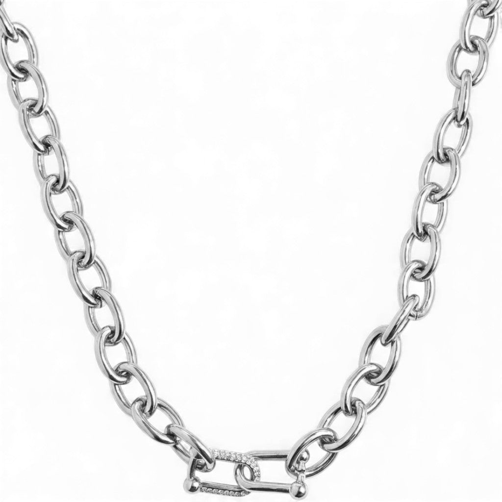 Collana Chunky con Maglie a Catena e Moschettone Dettagliato In Acciaio Inossidabile