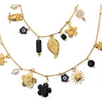 Collana Doppia Lunga 'Chic Charms' con Pendenti Misti e Perle In Acciaio Inossidabile