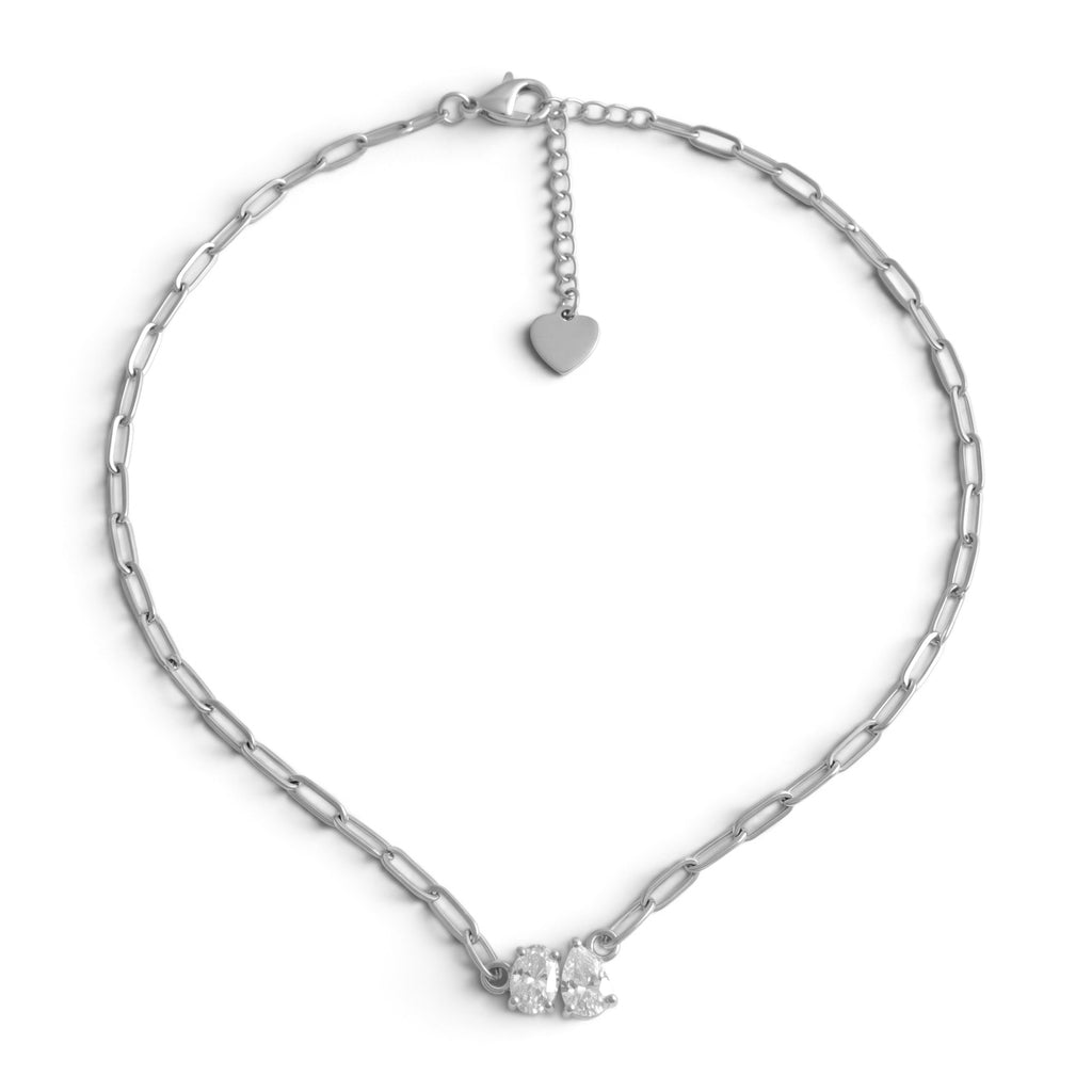 Collana Maglia Paperclip con Zirconi Toi et Moi In Acciaio Inossidabile
