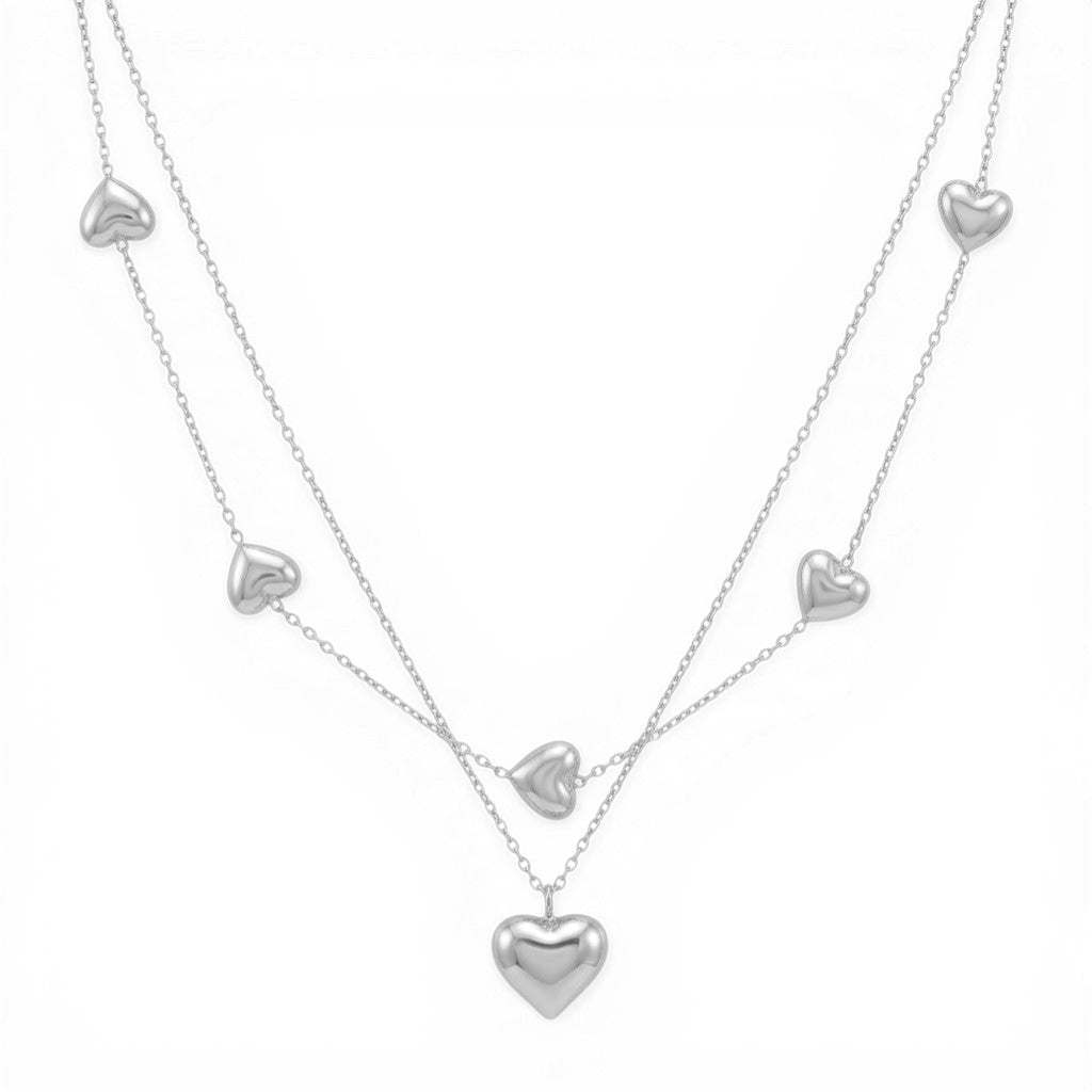Collana Doppio Filo Multi Hearts In Acciaio Inossidabile