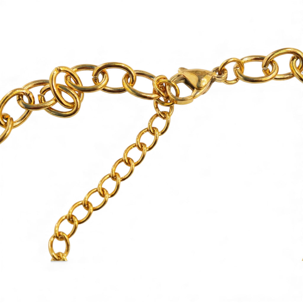 Collana Portafortuna Glam con Charms e Perla Barocca In Acciaio Inossidabile