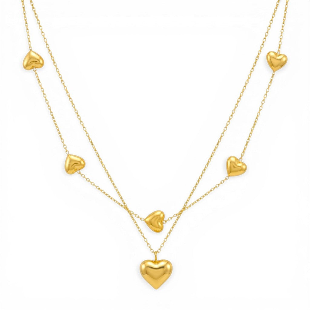 Collana Doppio Filo Multi Hearts In Acciaio Inossidabile