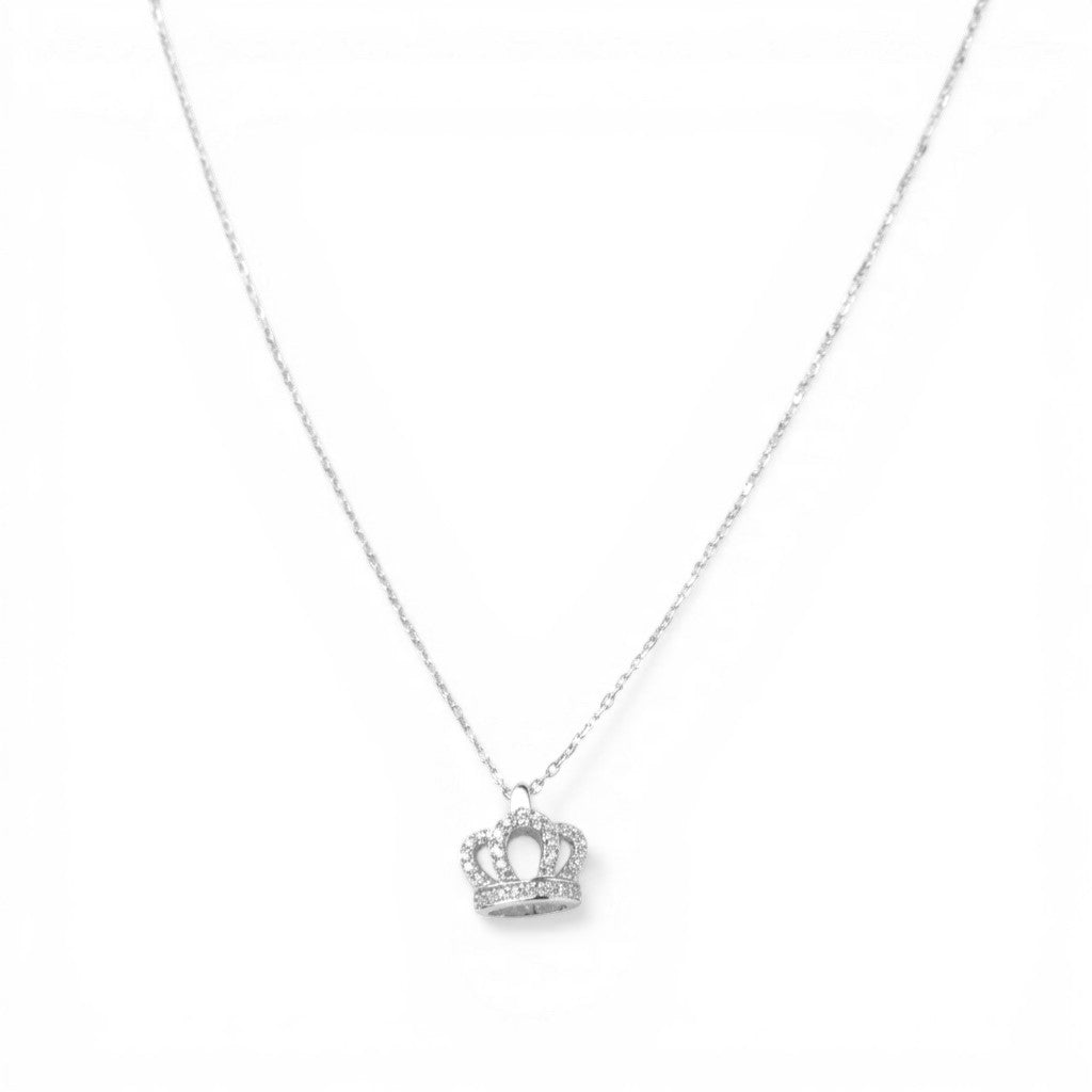 Collana con Pendente Corona e Goccia Zirconata In Argento 925