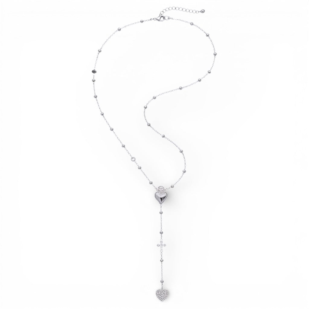 Collana Rosario con Cuore Sacro e Croce In Acciaio Inossidabile