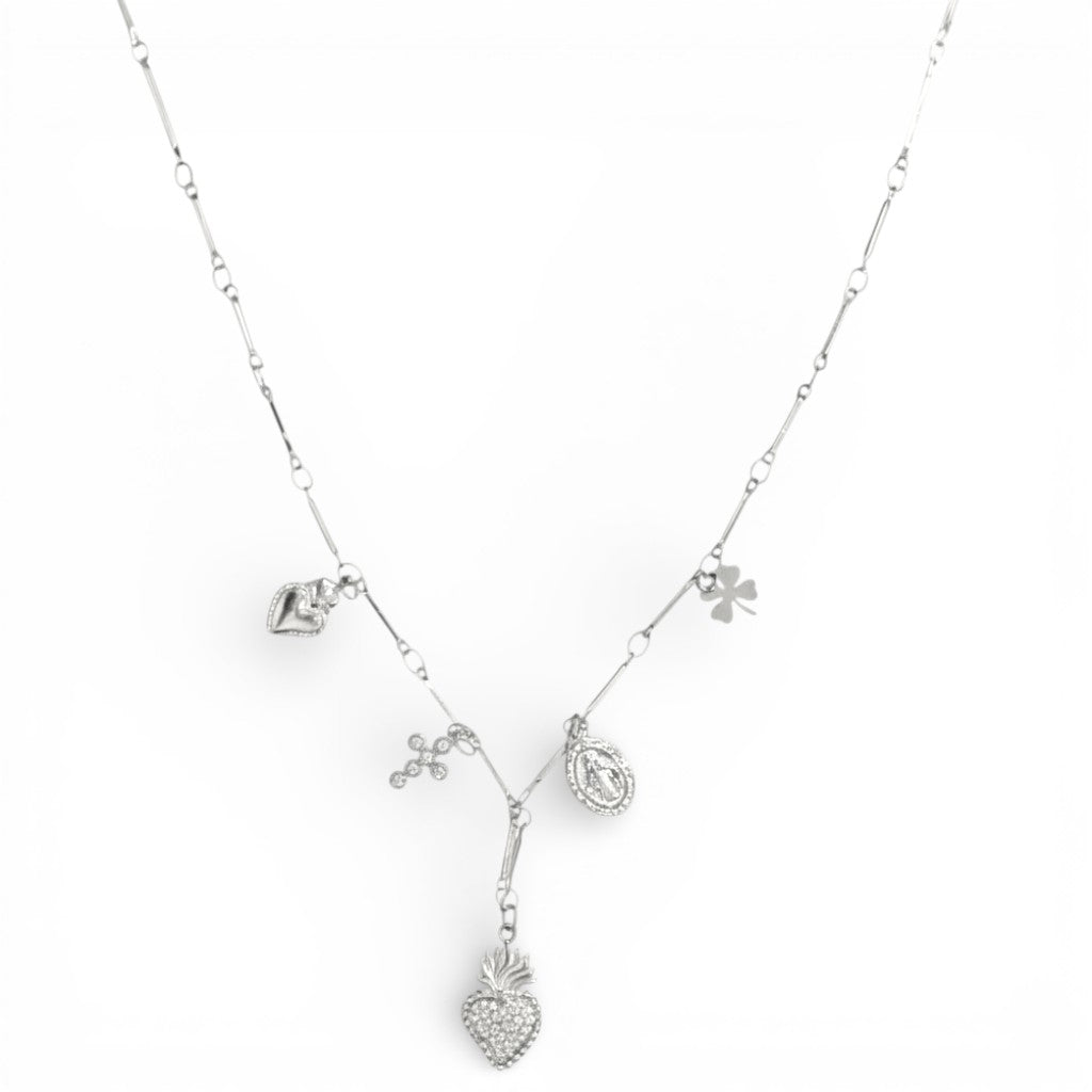 Collana a Cravattino Iconic Charms con Cuore Sacro In Acciaio Inossidabile