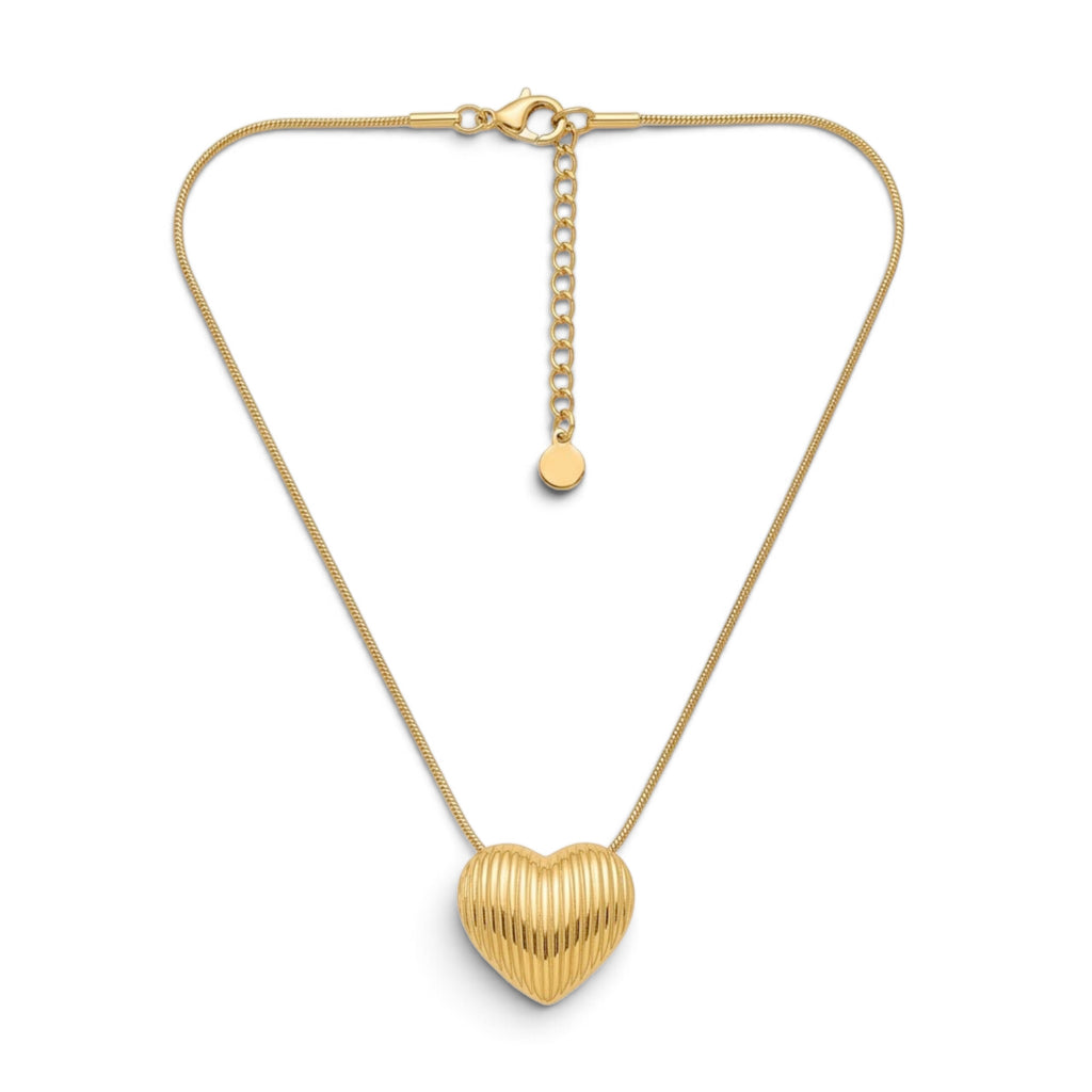 Collana con Cuore Rigato In Acciaio Inossidabile
