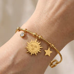 Bracciale Rigido Sole e Stella con Punto Luce In Acciaio Inossidabile