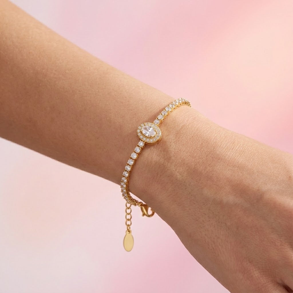 Bracciale Tennis con Zirconi e Centrale Luminoso In Acciaio Inossidabile