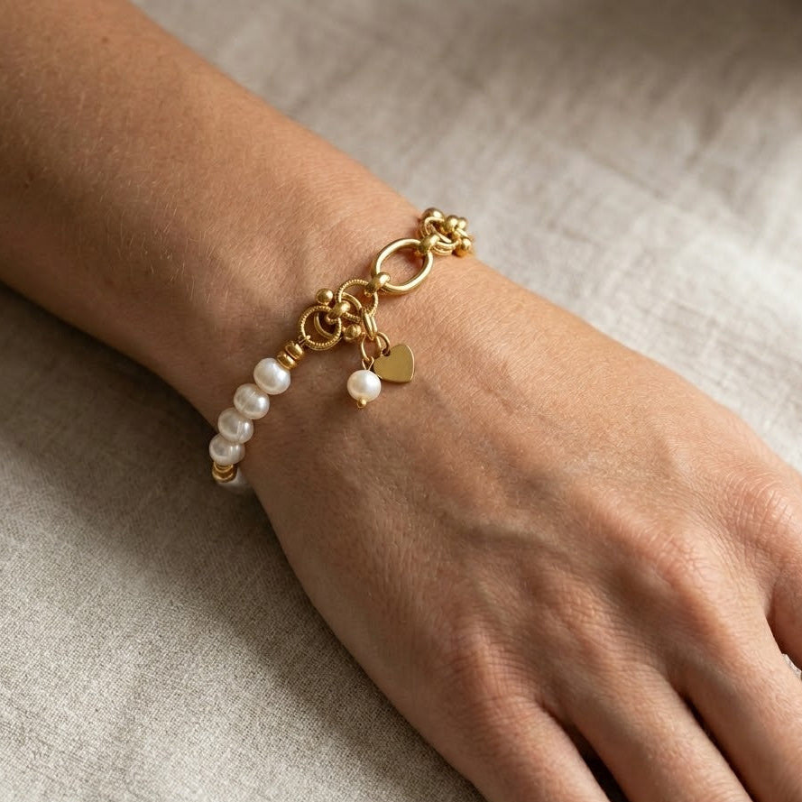 Bracciale Catena con Perle Coltivate In Acciaio Inossidabile