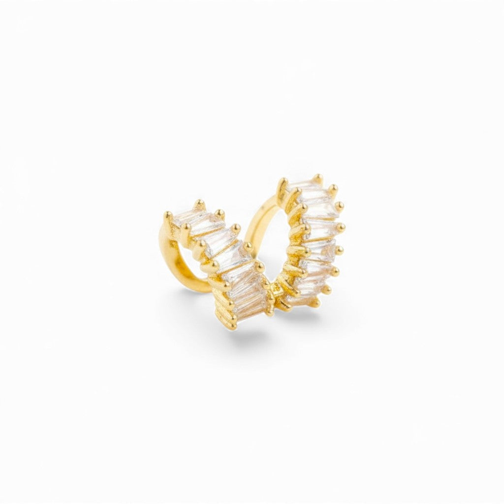 Ear Cuff Doppio Cerchio con Zirconi Taglio Trapezio In Acciaio Inossidabile
