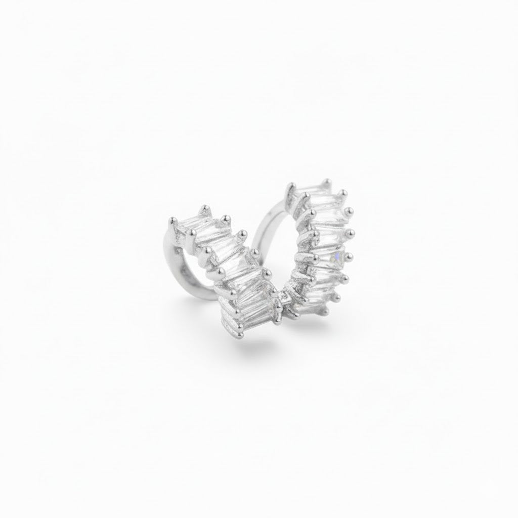 Ear Cuff Doppio Cerchio con Zirconi Taglio Trapezio In Acciaio Inossidabile