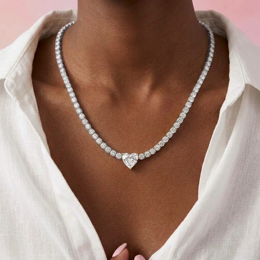 Collana Tennis Heart In Acciaio Inossidabile