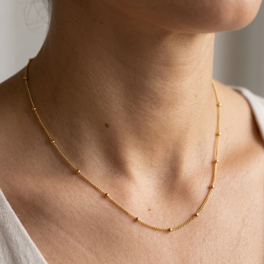 Collana Girocollo Sottile con Palline In Acciaio Inossidabile