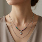 Collana Doppio Filo con Stella Polare e Perline Multicolor In Acciaio Inossidabile