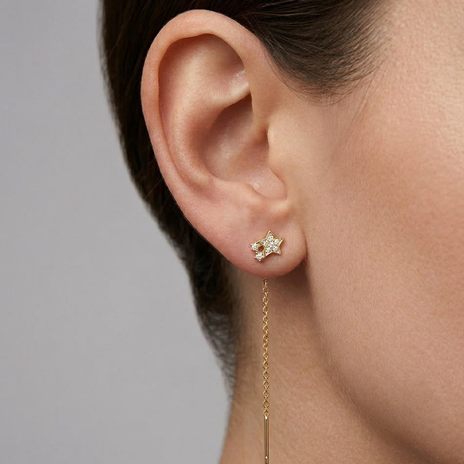 Orecchini Saliscendi con Stelle Zirconate In Argento 925
