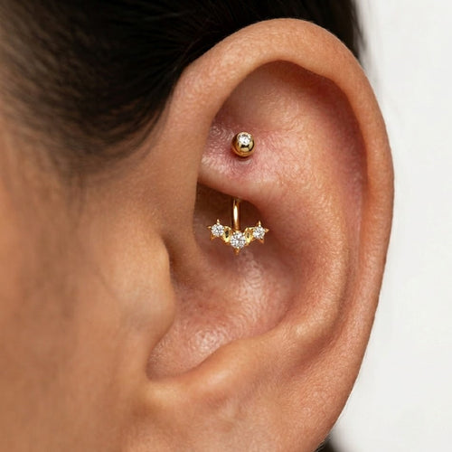 Piercing Banana con Stelle e Zirconi In Acciaio Inossidabile