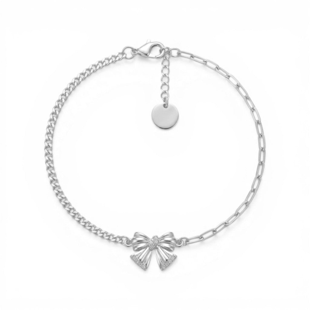 Bracciale Fiocco Prezioso con Doppia Catena in Argento 925