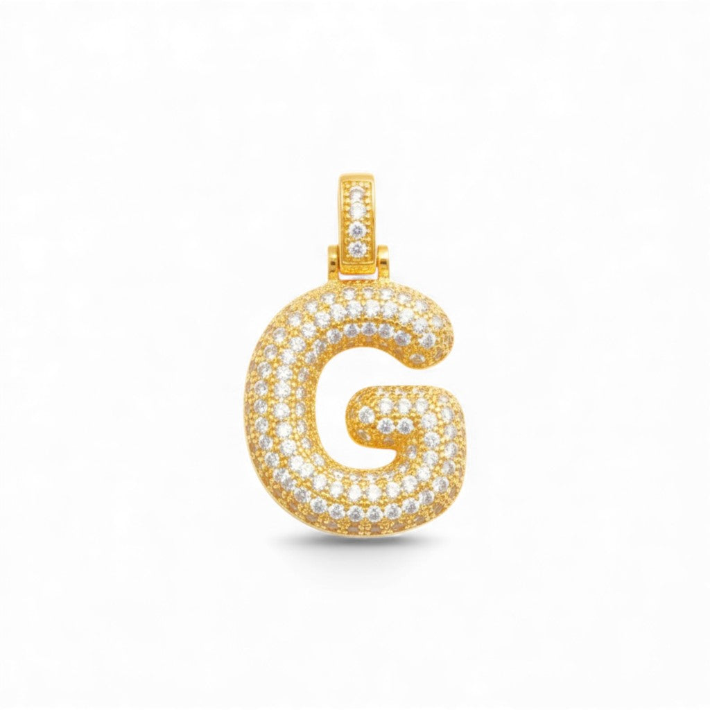 Ciondolo Lettera Bubble Bombato con Pavé di Zirconi In Ottone