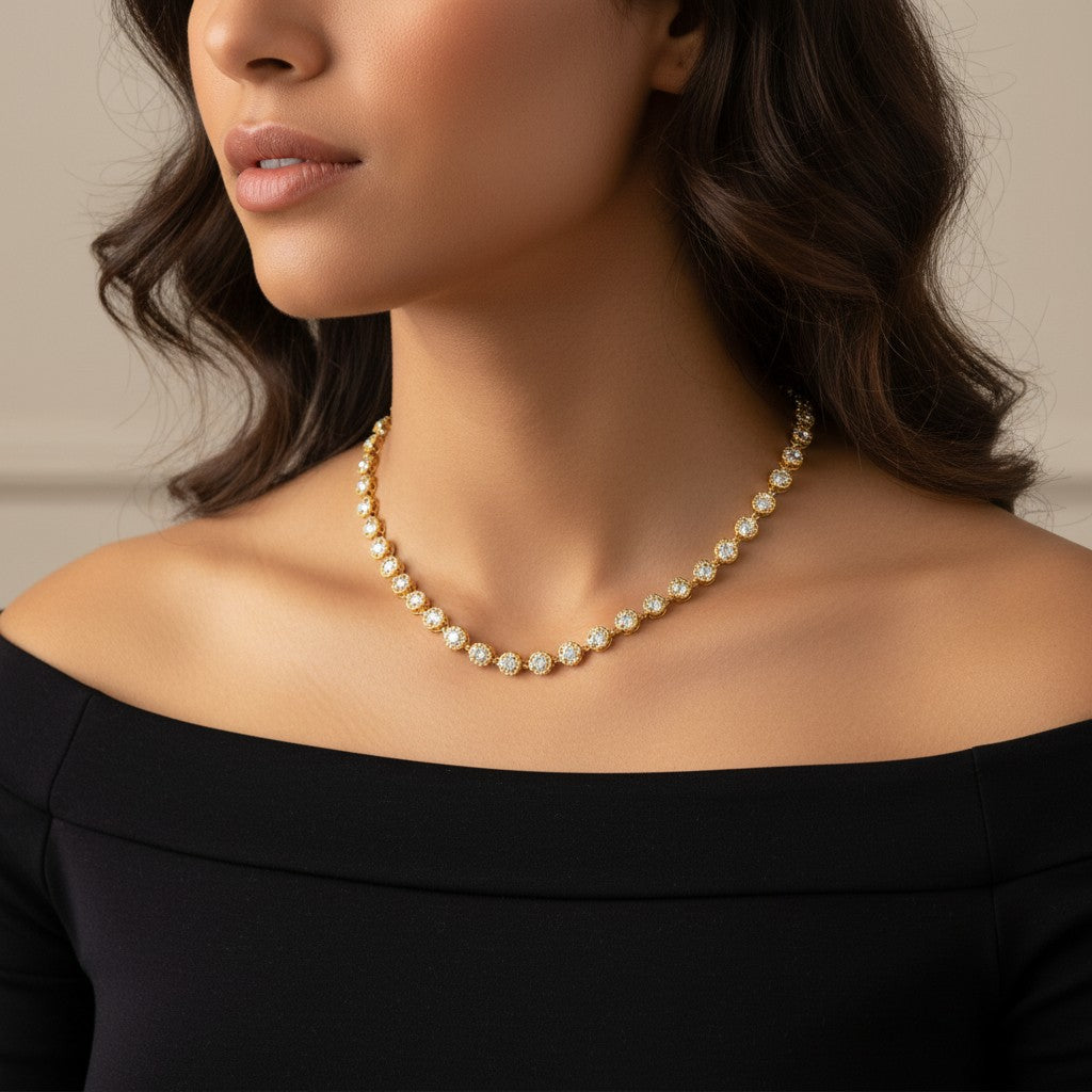 Collana Tennis con Zirconi Luminosi In Acciaio Inossidabile