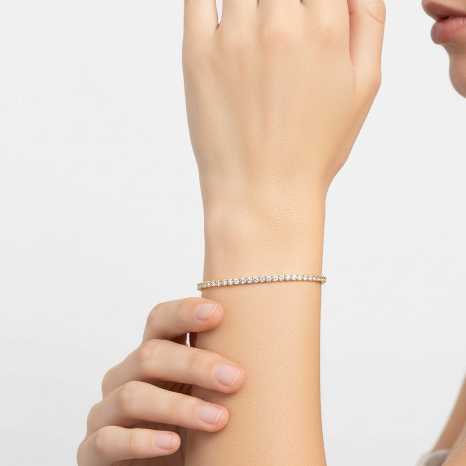 Bracciale Tennis con Zirconi Luminosi in Acciaio Inossidabile