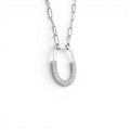 Collana con Pendente Ovale Geometrico e Zirconi In Acciaio Inossidabile