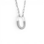 Collana con Pendente Ovale Geometrico e Zirconi In Acciaio Inossidabile