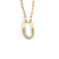 Collana con Pendente Ovale Geometrico e Zirconi In Acciaio Inossidabile