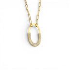 Collana con Pendente Ovale Geometrico e Zirconi In Acciaio Inossidabile