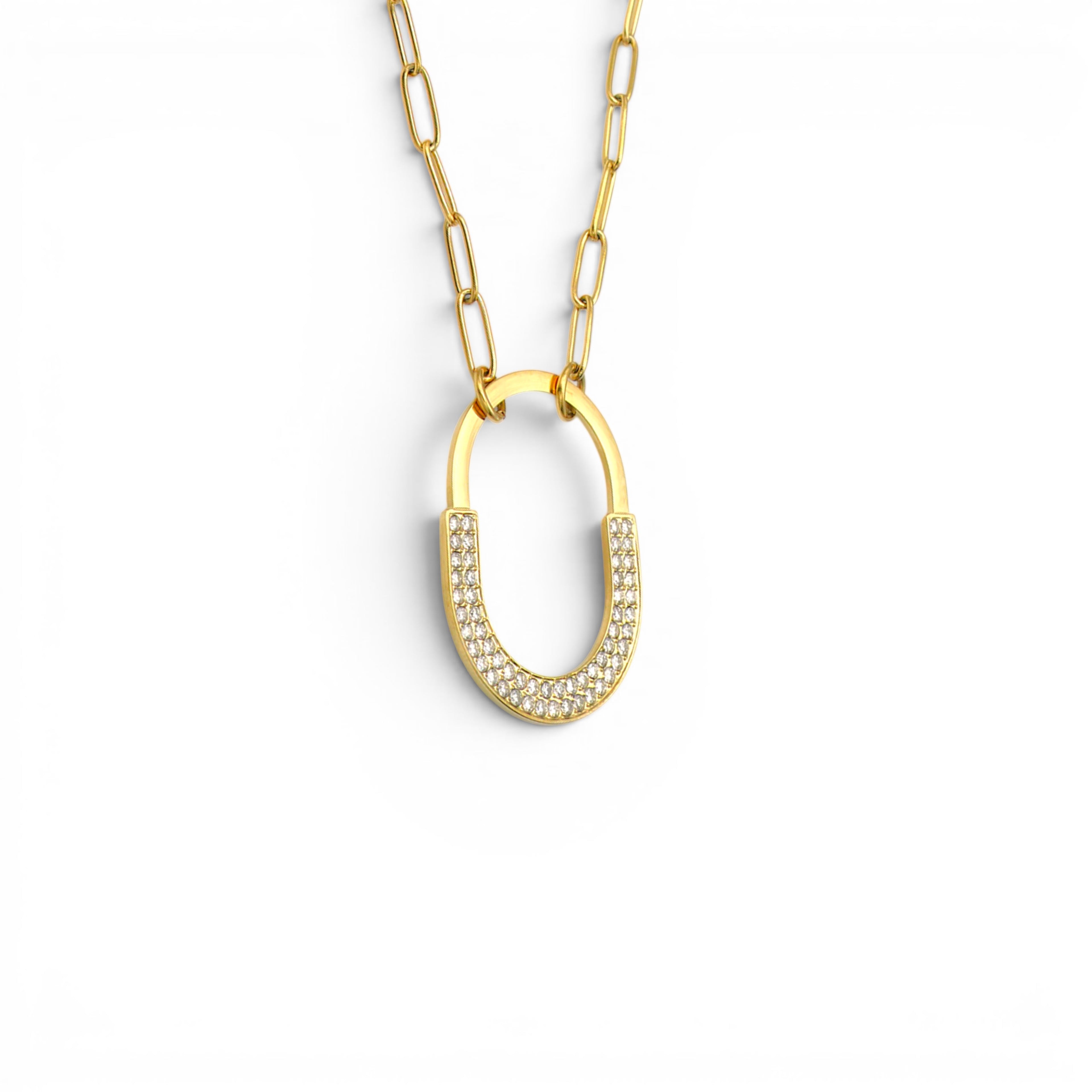 Collana con Pendente Ovale Geometrico e Zirconi In Acciaio Inossidabile