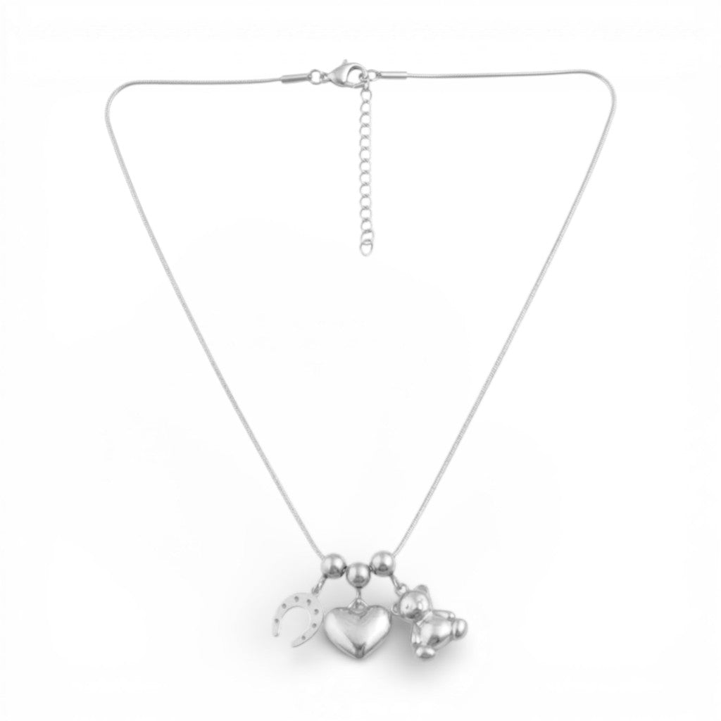 Collana Trio Charms Portafortuna In Acciaio Inossidabile
