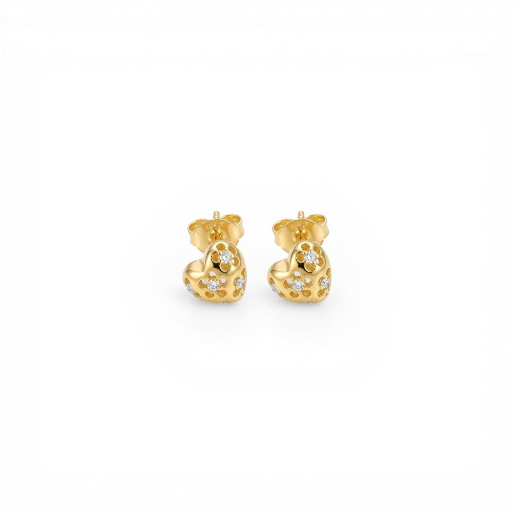 Orecchini Argento Cuore Bagno Oro Rosa + Cubic Zirconia + Smalto