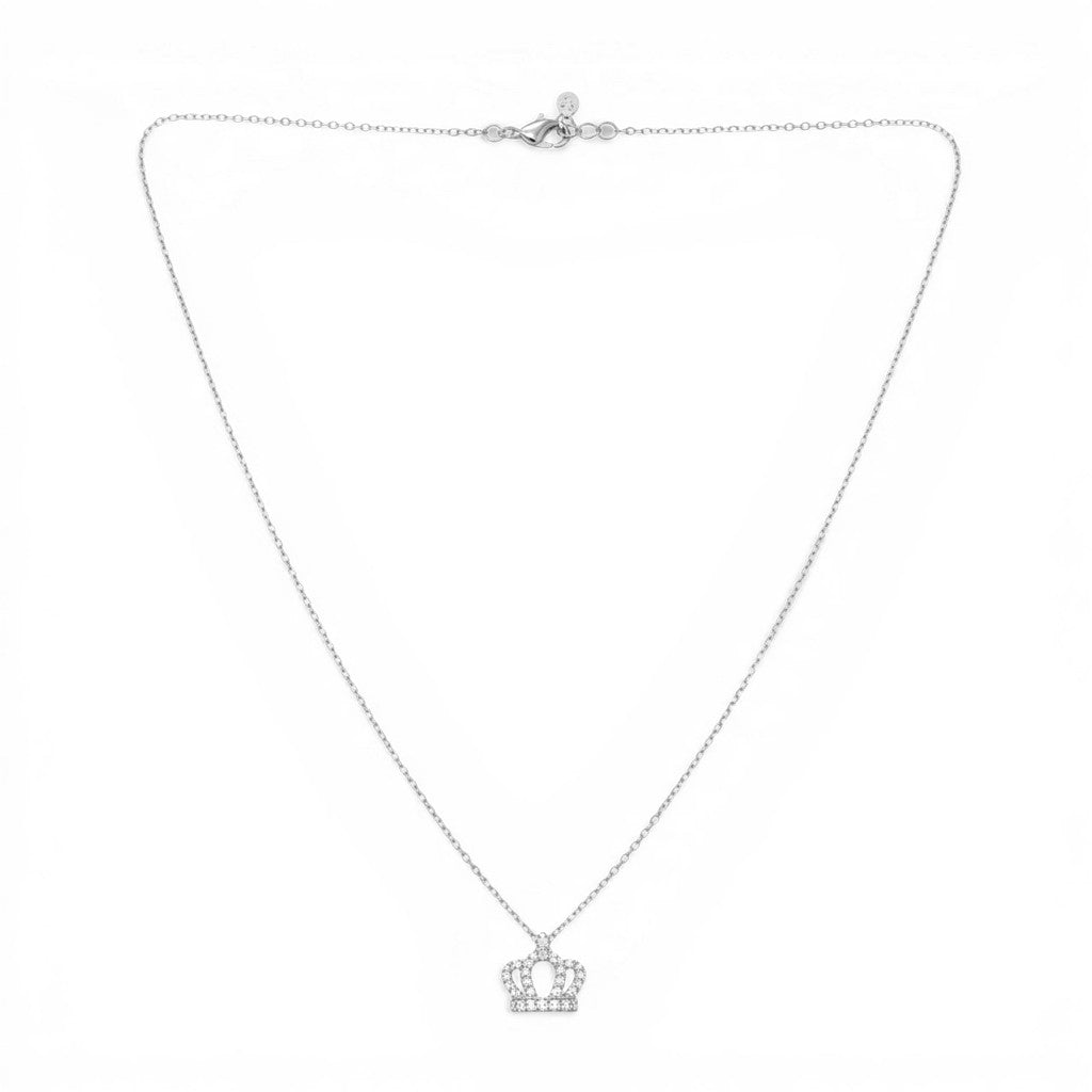 Collana con Pendente Corona e Goccia Zirconata In Argento 925