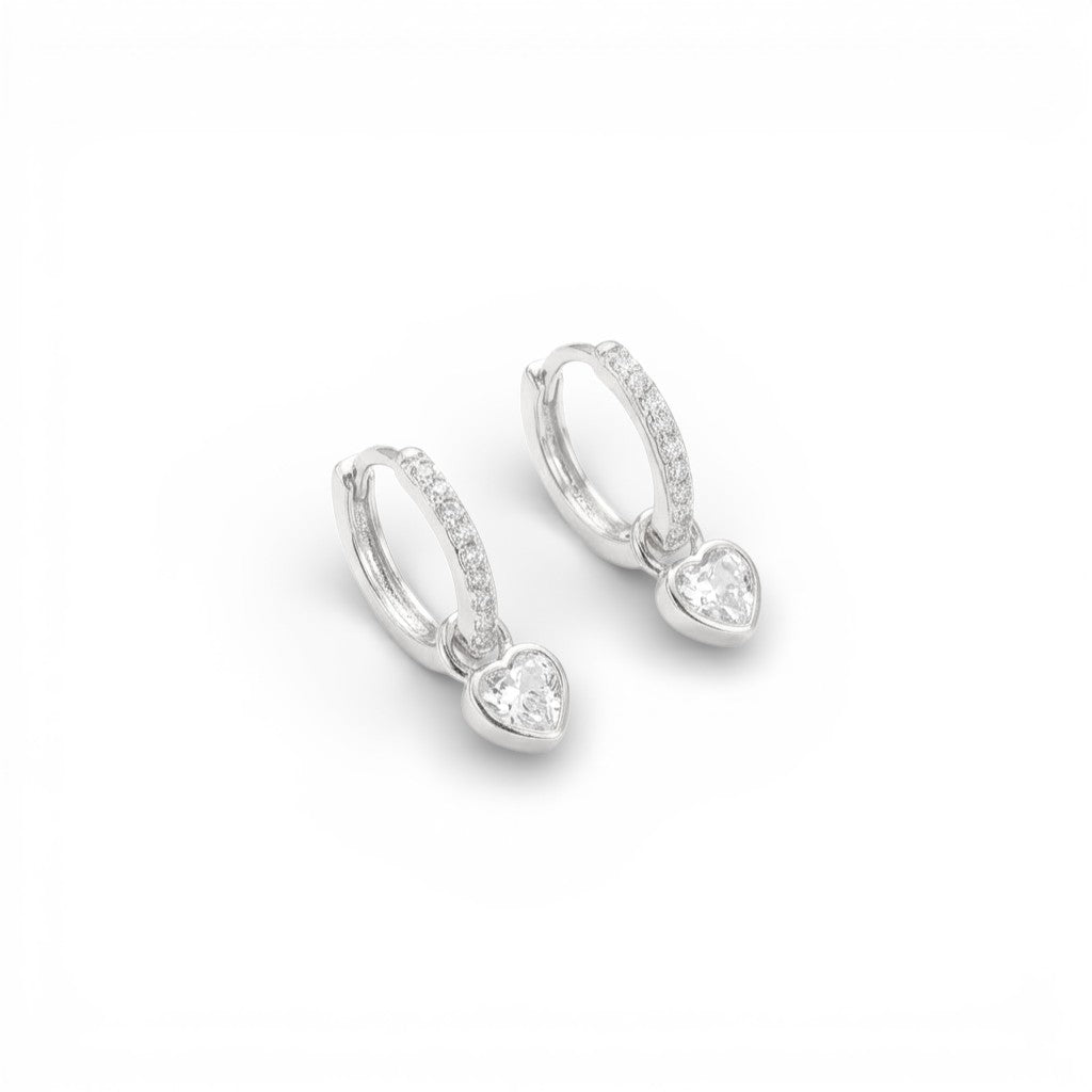 Orecchini Cuore Sospeso con Zircone In Argento 925