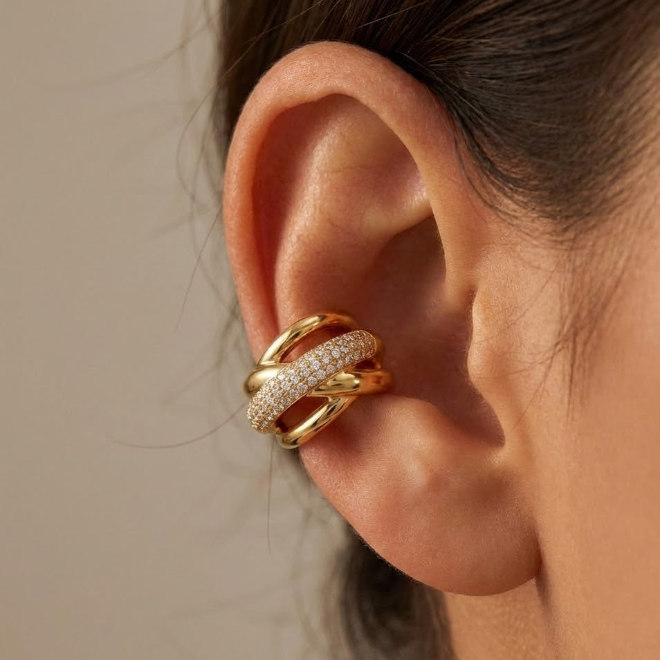 Ear Cuff Multilinea con Pavé In Acciaio Inossidabile