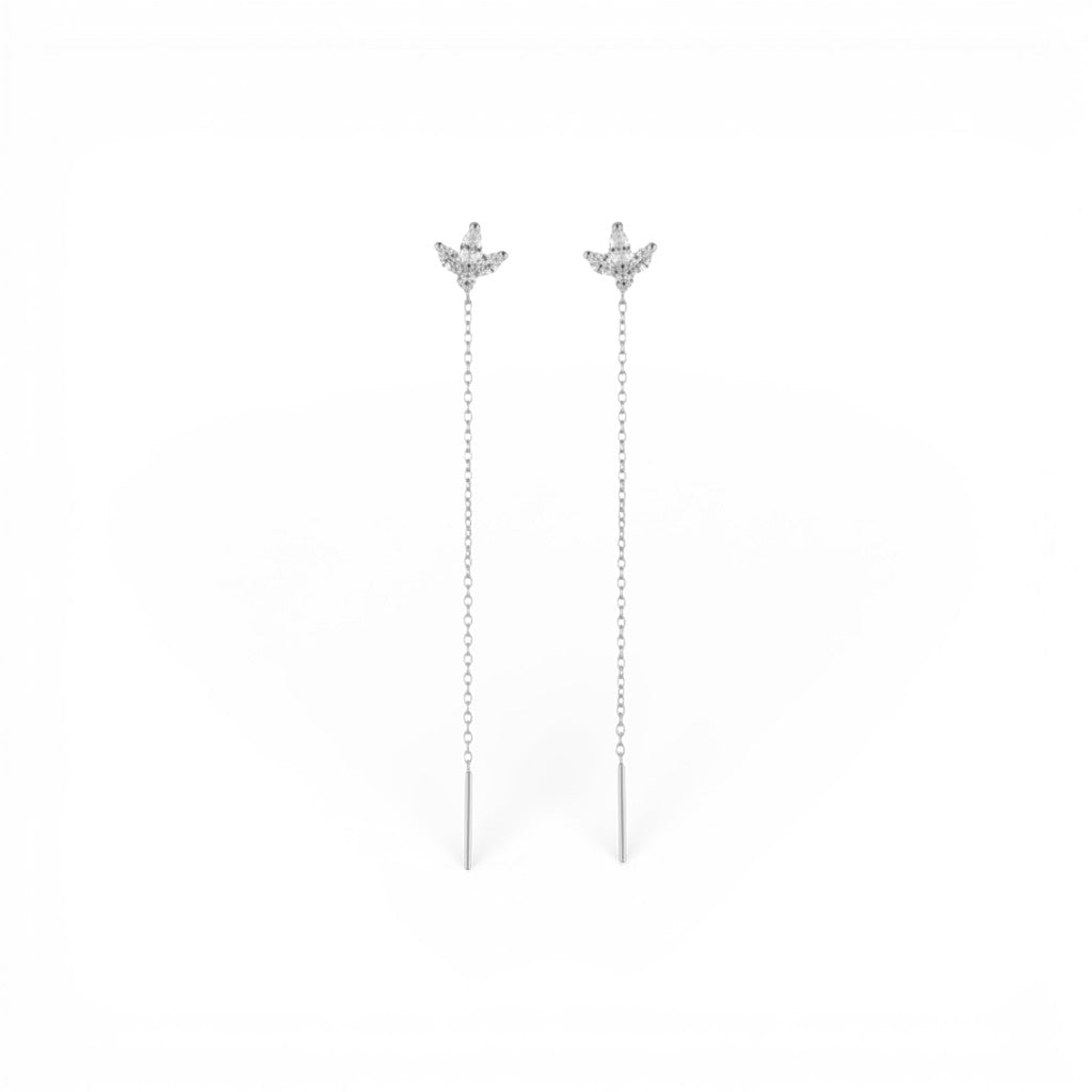 Orecchini Saliscendi Foglia Zirconata In Argento 925