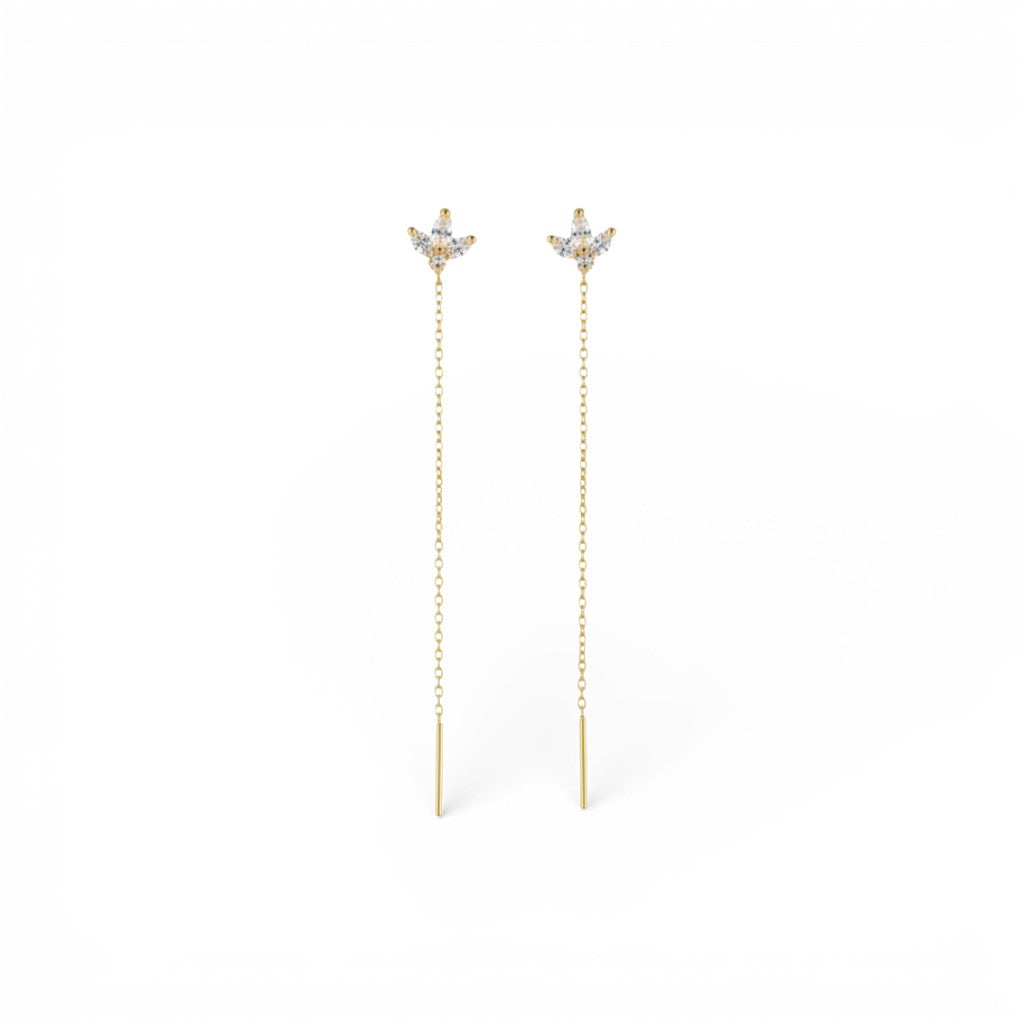 Orecchini Saliscendi Foglia Zirconata In Argento 925